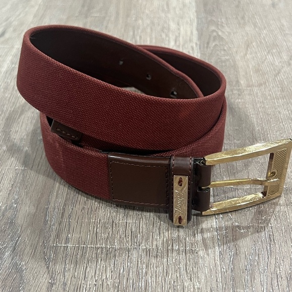 Brioni Size 44 Handmade in Italy Wine Burgundy Solid Brass Buckle Lux Belt EUC - Picture 5 of 14
